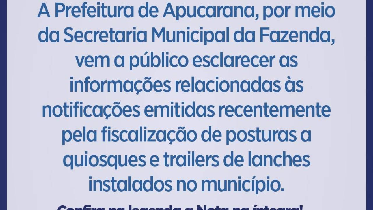 NOTA DE ESCLARECIMENTO PREFEITURA DE APUCARANA