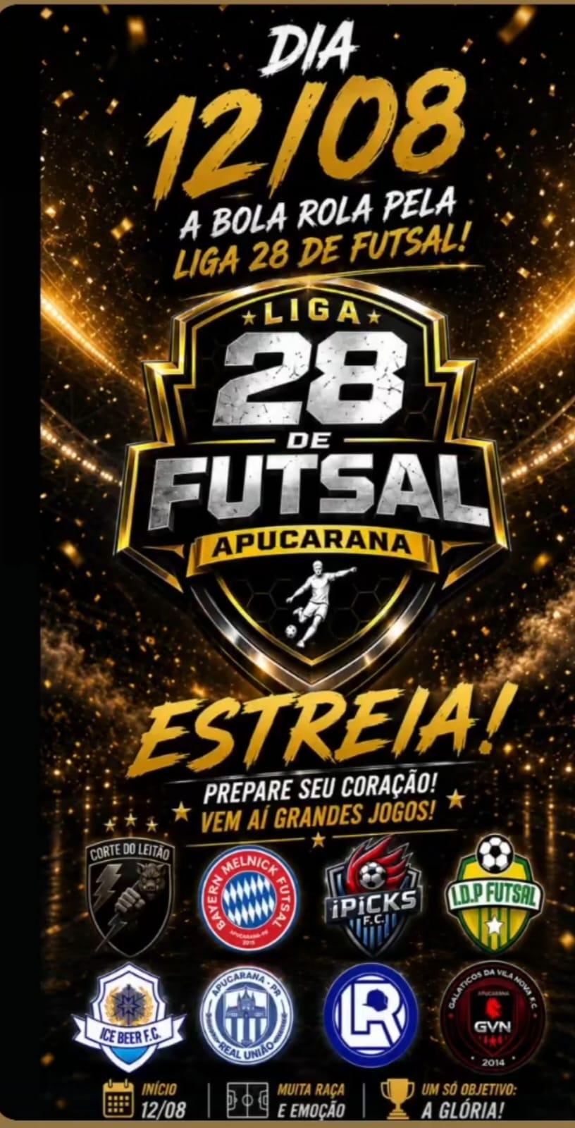 Liga 28 de Futsal de Apucarana tem início no dia 12 de agosto