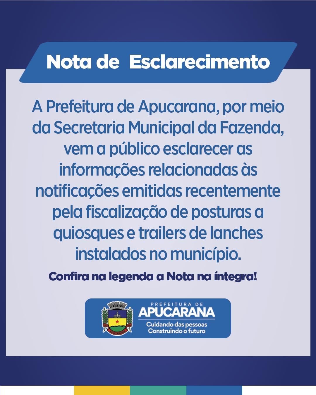 NOTA DE ESCLARECIMENTO PREFEITURA DE APUCARANA